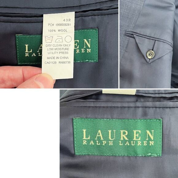 Lauren Ralph Lauren Blazer Sport Coat Jacket Pure Wool Two Button Size 43R Blue - Picture 9 of 14